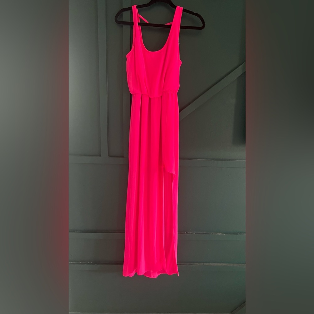 Hot pink knee length with slit dress